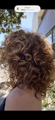 Heather's beautiful feather whisper of layers for her Curly haircut