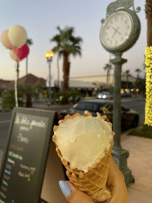 Panna Cotta Gelato in a Waffle Cone (all made in-house).