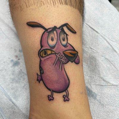 Courage the cowardly dog by Cari @carebeartattoos at Wolf & Shadow Tattoo Collective