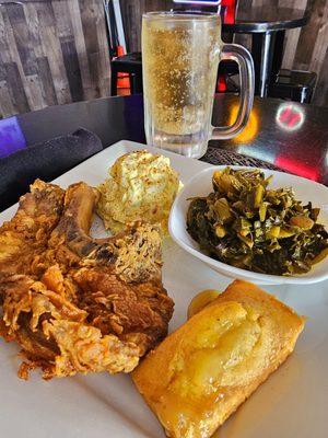 Fried PorkChop, Potato Salad, Collard Greeens and Cornbread!