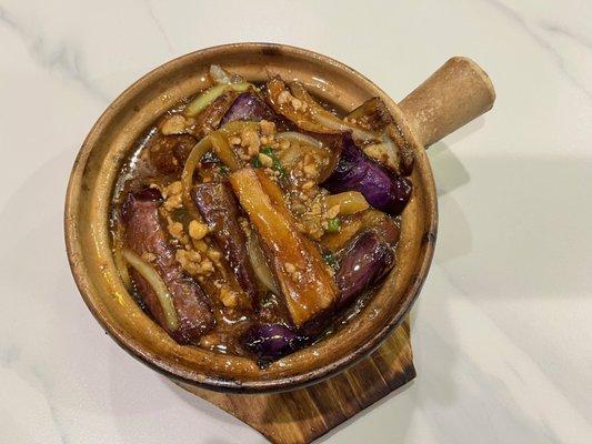 Eggplant with salted fish clay pot.