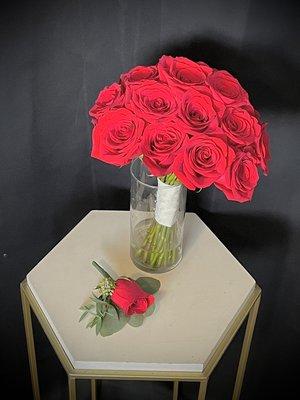 Classic Dozen Red Roses Wedding Bouquet