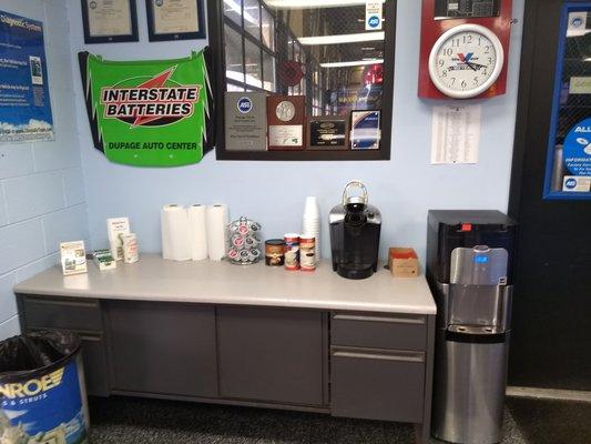 Complimentary coffee and water while you wait.