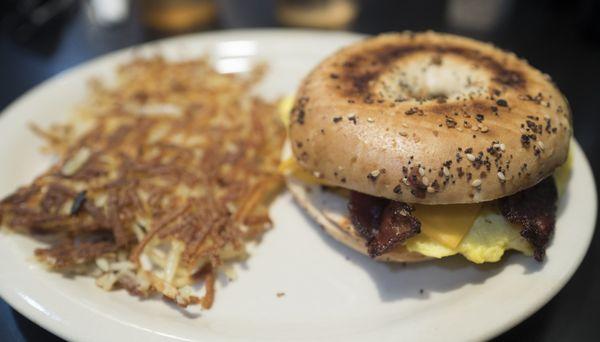 Breakfast bagel with bacon