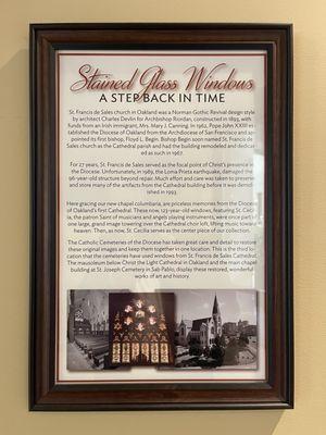 Altar's stained glass window dedication plaque