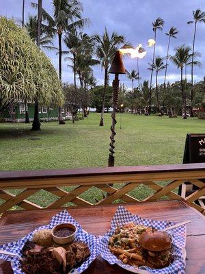 Walk to the back of the restaurant, on the porch & found this beautiful view. Fries are deliciously seasoned! Best, moist chicken!