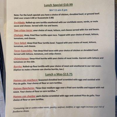 Lunch menu