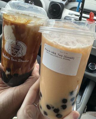 Brown Sugar Milk Tea and Peach Milk Tea