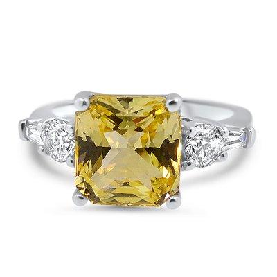 Stunning radiant cut Yellow Sapphire and Diamond ring in platinum