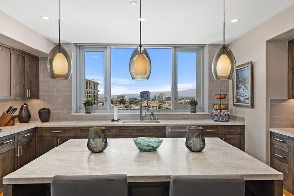 Kitchen island at Irvine luxury townhome design & remodel