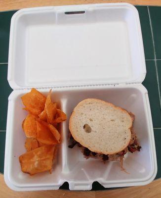 This is the Pulled Pork sandwich with chips.  Photo taken March 31, 2018.