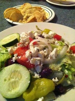 Greek salad and hummus