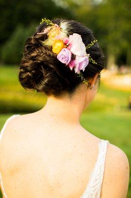 low updo turned out awesome and incorporated the flower comb!