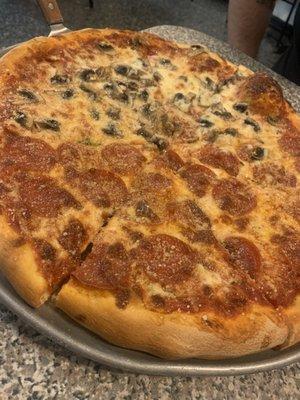 50/50 pepperoni/mushroom.