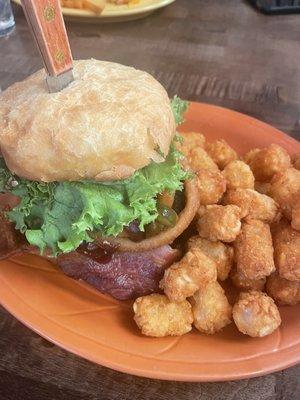 Hot toddy burger with tots