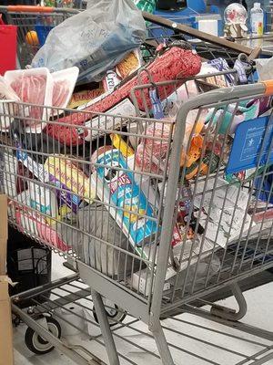 This is to show how Walmart employees care about health this cart with meat was there for long hours.