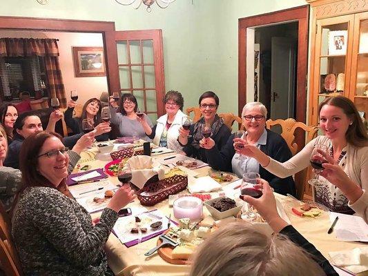 My group enjoying their Free in-home traveling Vineyard wine tasting.