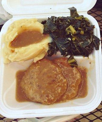 Salisbury Steak, taters & greens