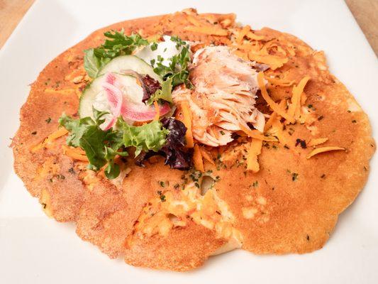 Fisherman's Pancake w/ smoked fish, shredded carrots & sour cream