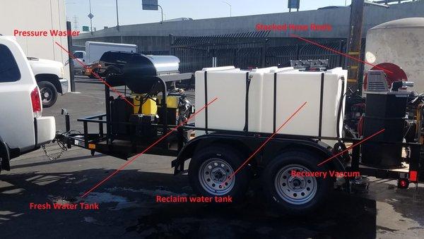 PSI in Westminster built this DV Trailer into a  pressure washing trailer with a built in waste water recovery system!