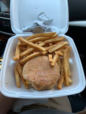 9/4/21 Plain cheeseburger with fries, my son don't like topping on his burgers