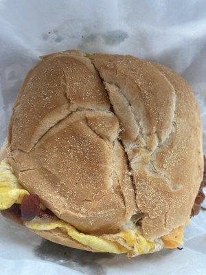 Bacon egg and cheese on a roll