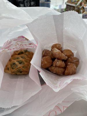 Spinach and feta pocket and  cronuts.