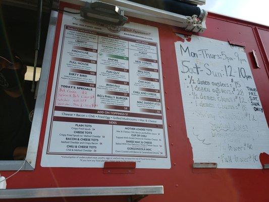 Menu on food truck