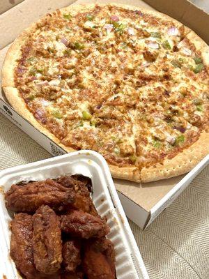 BBQ Chicken Pizza and wings