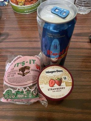 Strawberry ice cream and energy drink