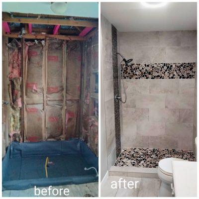 Full bathroom remodel before and after