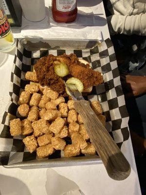 Nashville hot chicken and tots