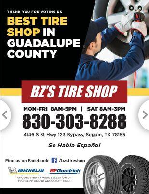 Voted "Best Tire Shop" for the past 2 years