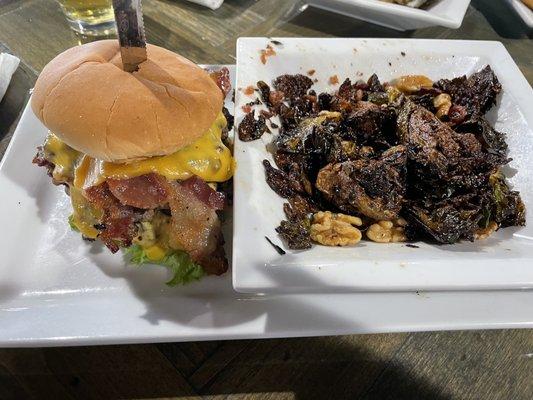 Foundry burger and Brussel sprouts