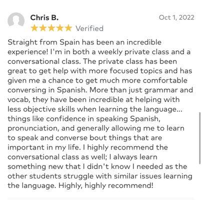 Review from student on Thumbtack