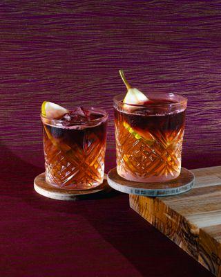 Introducing our Perfect Pear: Bullet Rye, Pear Liquor, Maple, Cinnamon, crowned with Zinfandel.