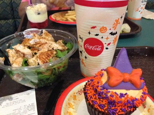 Yummy chicken salad and Halloween themed cupcake!