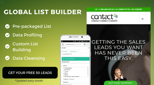 Keep your marketing campaigns going, no matter the industry, no matter where you are, with pre-packaged and custom-built lists. Get 50 FREE