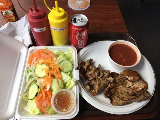 #4 Pork cutlet & BBQ Beans and a salad. Yum!