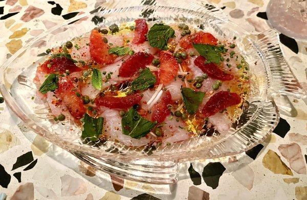 Flounder crudo with mint, and capers and blood orange