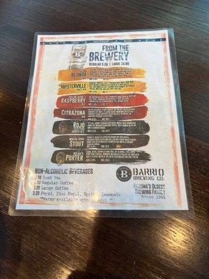 Beer menu