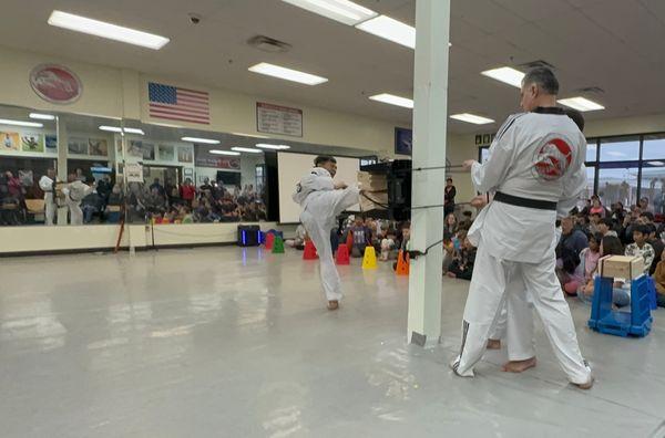 Skip Side Kick Breaking during the 7th dan promotion test