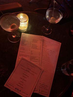 Gin Martini and Menu