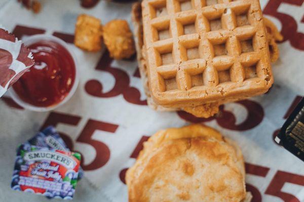 Chicken n waffle sandwich.