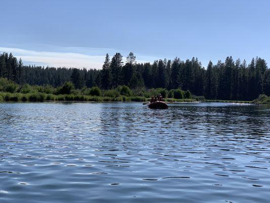 Sleepy river time. The "rapids" are very very light, regardless of time of year. Fine for fraidy cats - thrill seekers go elsewhere.