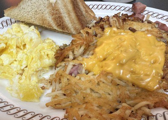 Fluffy eggs. Smothered Covered Chunked Hashbrowns