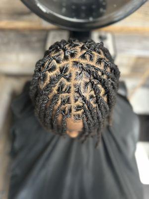 Service provided:

Cleansing shampoo, moisturizing shampoo, comb/palm-roll re-twist, and two strand style!