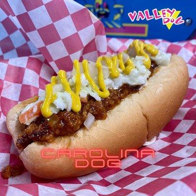 Carolina Dog- delicious house made chili, sweet coleslaw, onion and mustard.