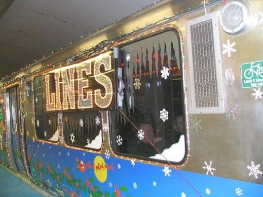 The seasonal Christmas train is on the Red Line today