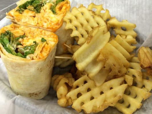 Buffalo Chicken Wrap With Waffle Fries